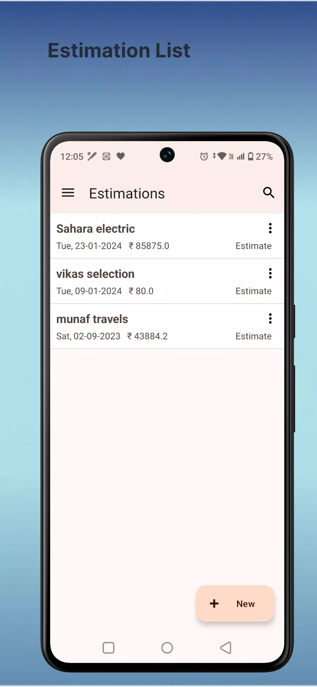 Business Estimates,Estimation Screenshots
