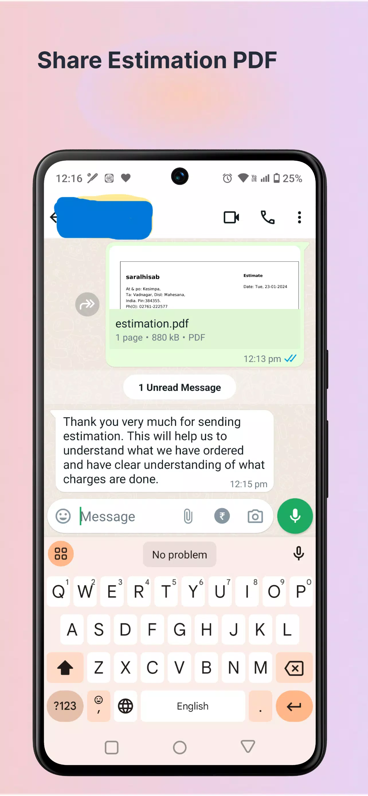 Business Estimates,Estimation Screenshots