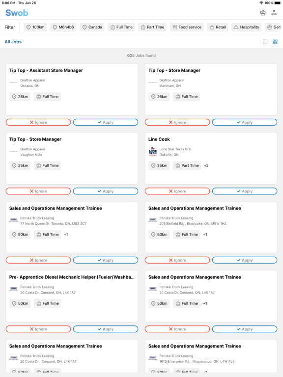Swob - Job Search App iPad Screenshots