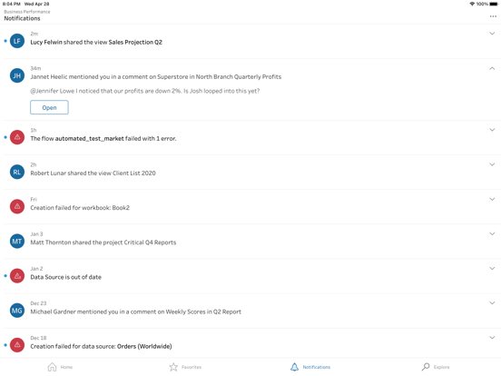 Tableau Mobile - Workspace ONE iPad Screenshots