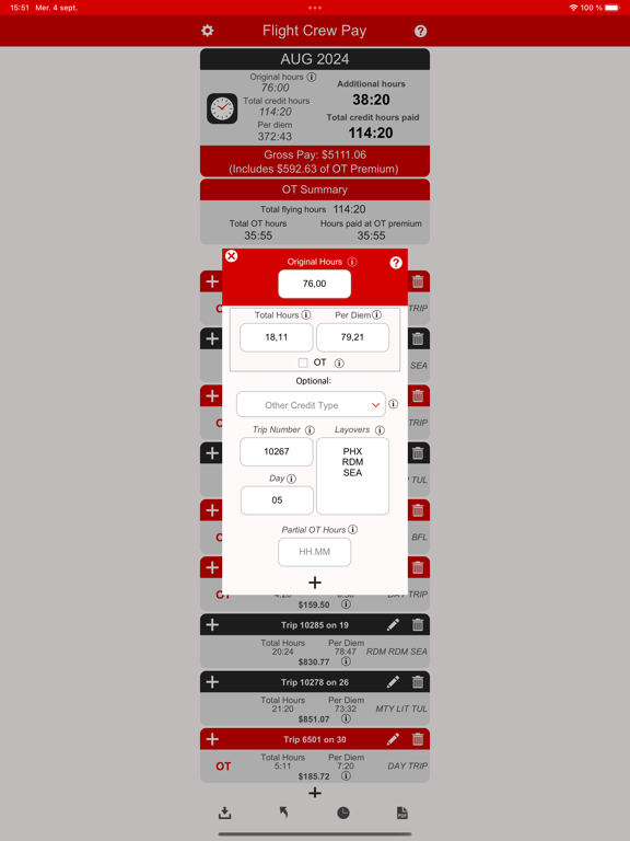 Flight Crew Pay iPad Screenshots