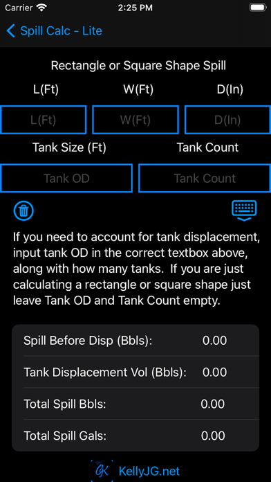 Spill Volume Calculator Screenshots