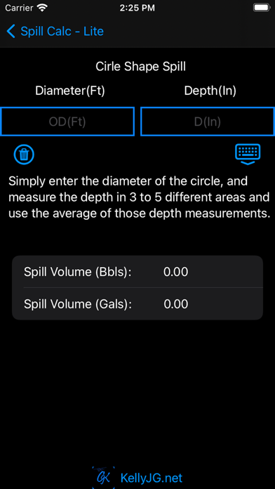 Spill Volume Calculator Screenshots