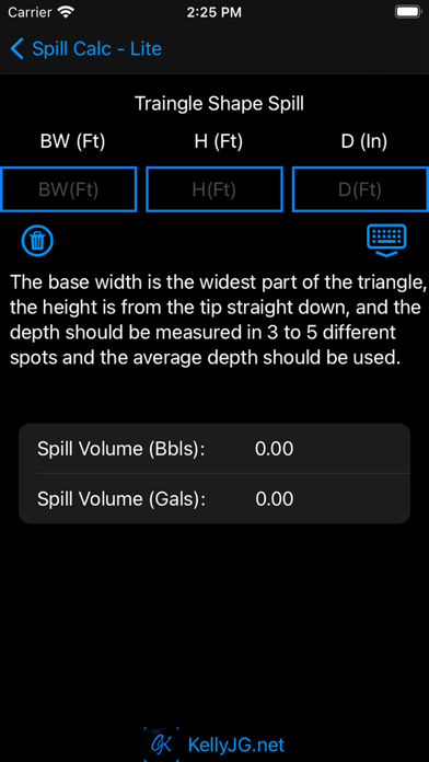 Spill Volume Calculator Screenshots