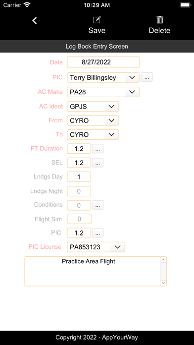 Aviation eLog Book Screenshots