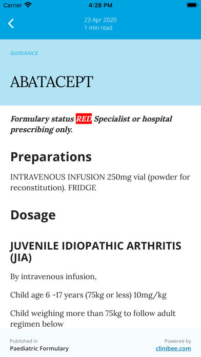 Paediatric Formulary Screenshots