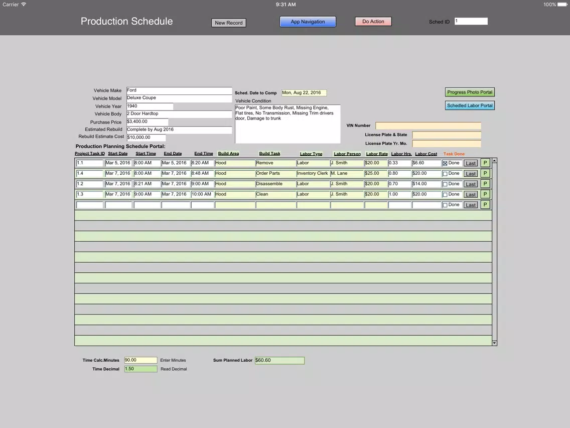 Car Restoration Manager Pro iPad Screenshots