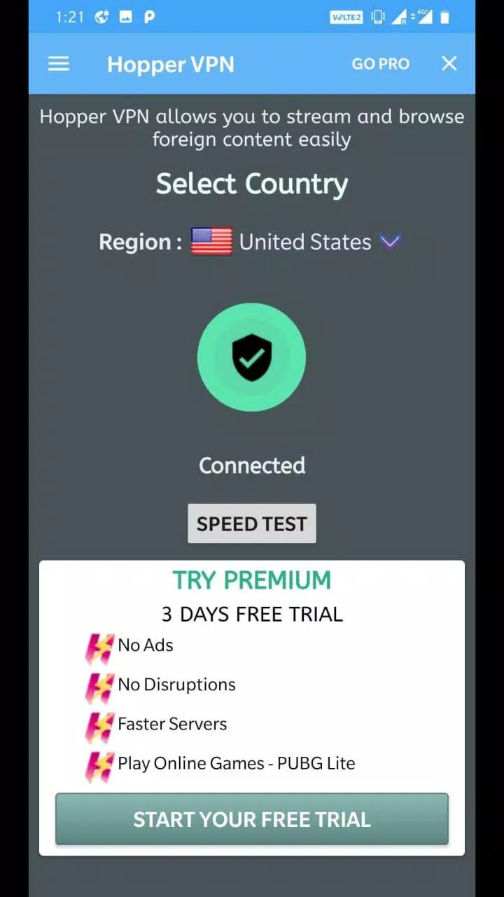 Tangkapan layar Hopper VPN