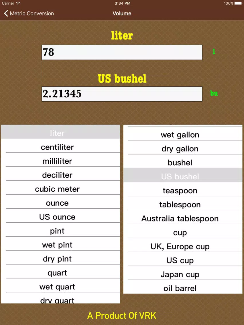 Metric Conversions iPad Screenshots