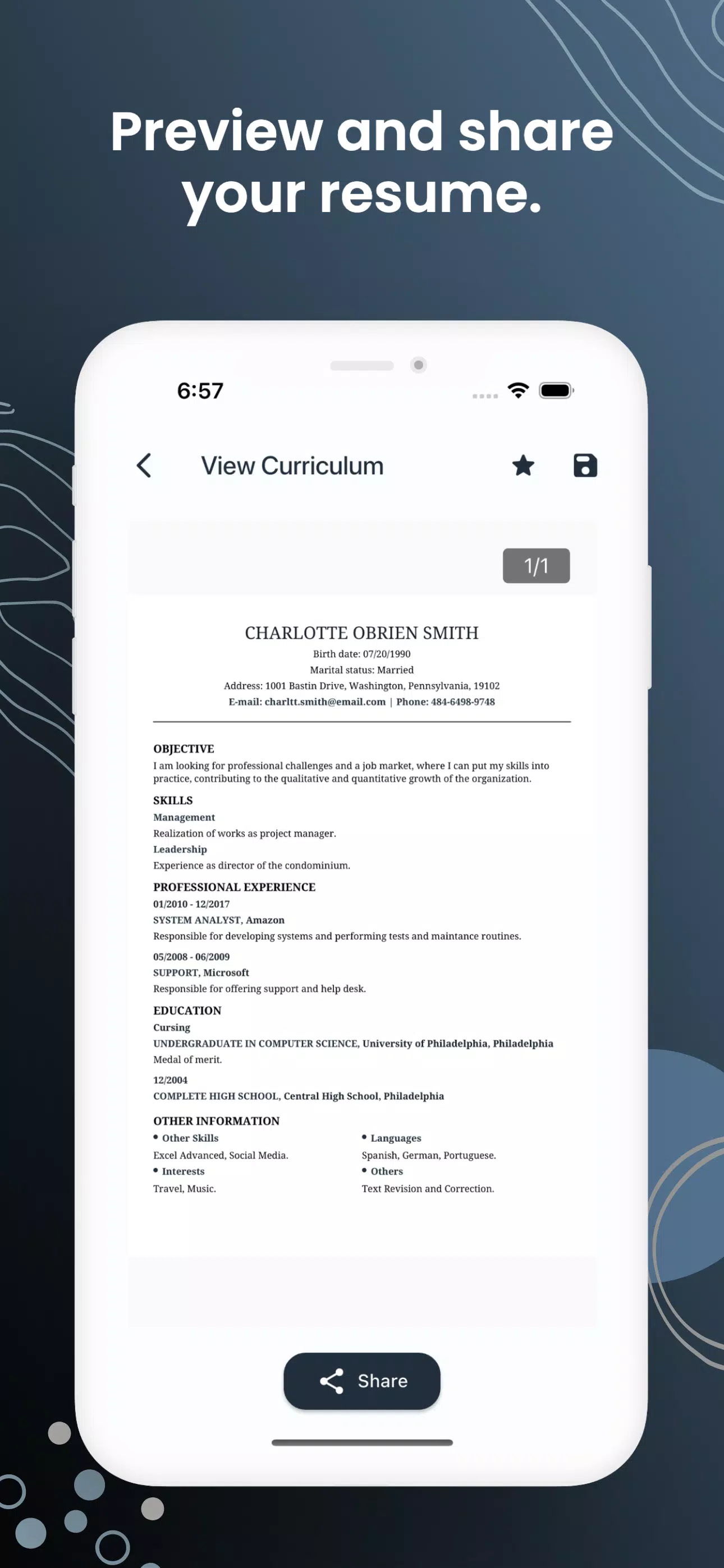 Quick & Easy Curriculum Resume Screenshots