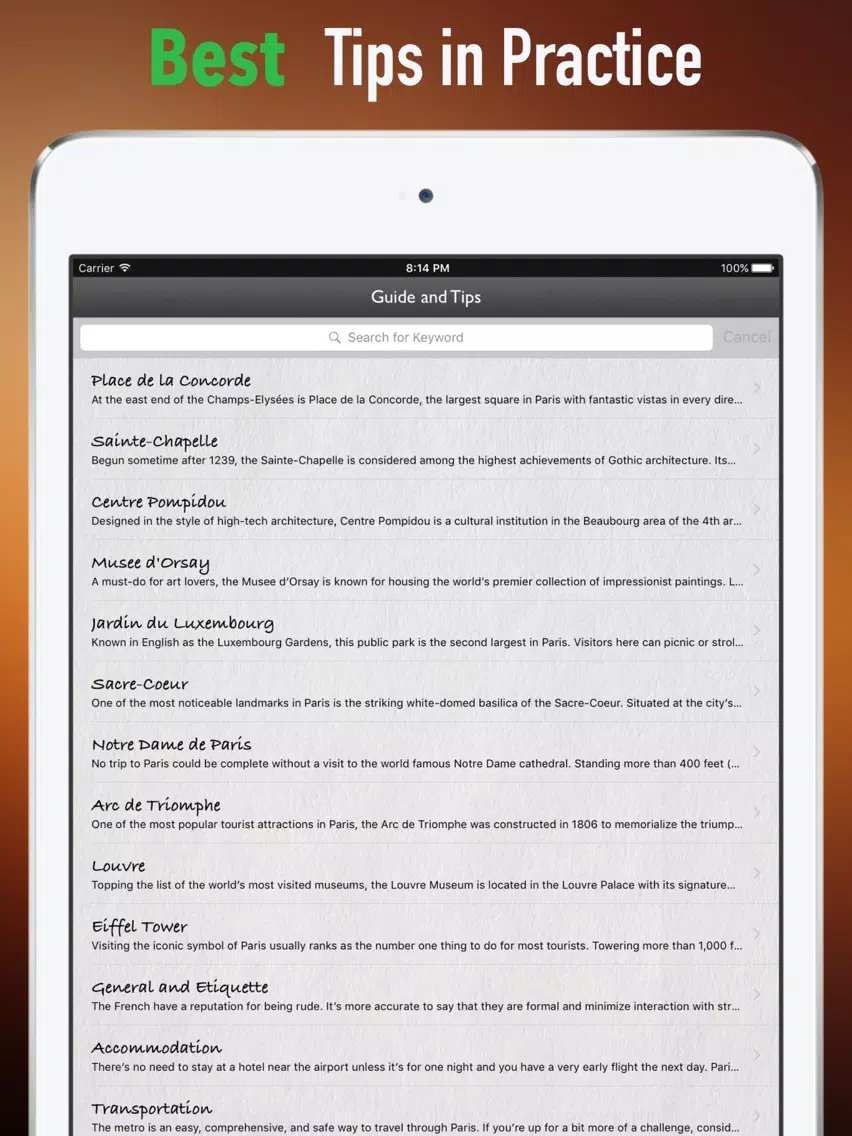 Paris Tourism:Raiders,Guide and Diet iPad Screenshots