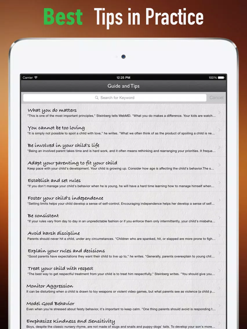 Parenting 101: Tips and Tutorial iPad Screenshots