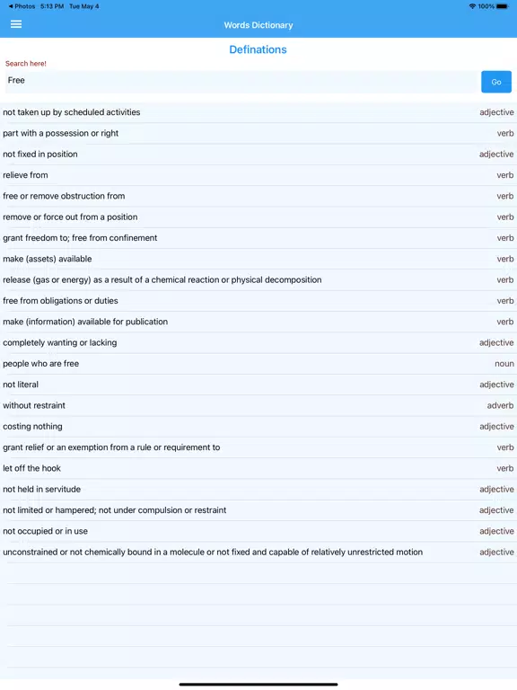 Words Dictionary iPad Screenshots