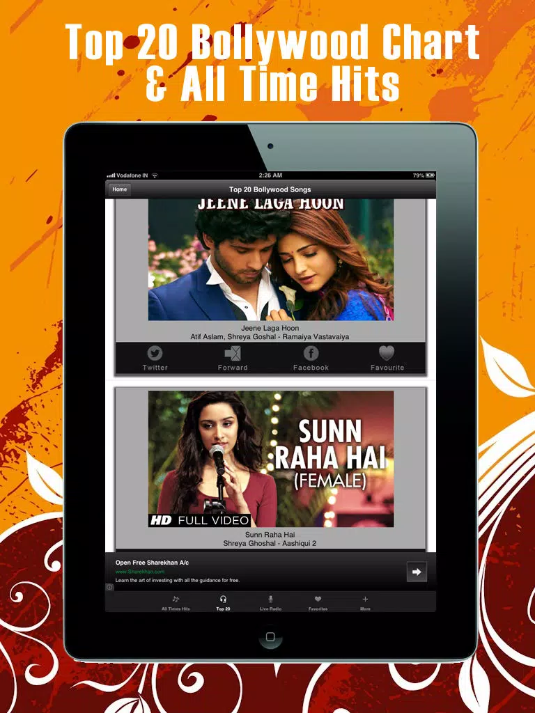 Desi Music Hits : Hindi Songs + Bollywood Radio iPad Screenshots