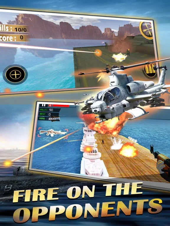 Sniper gunship helicopter shooting 3D:Free FPS battleship war airplane gun shooting games iPad  Screenshots