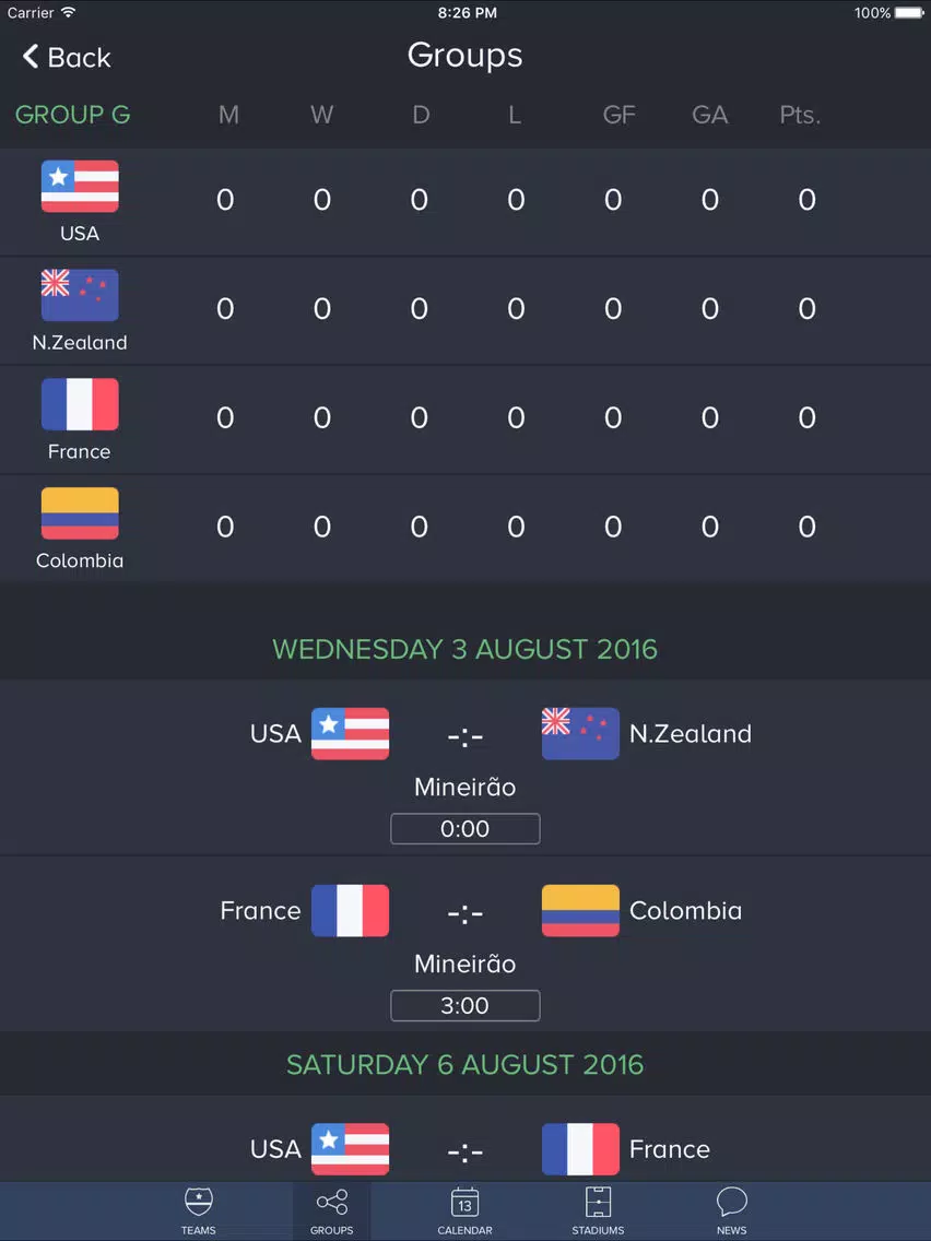 Brazil 2016 / Live soccer results - Games Edition iPad Screenshots