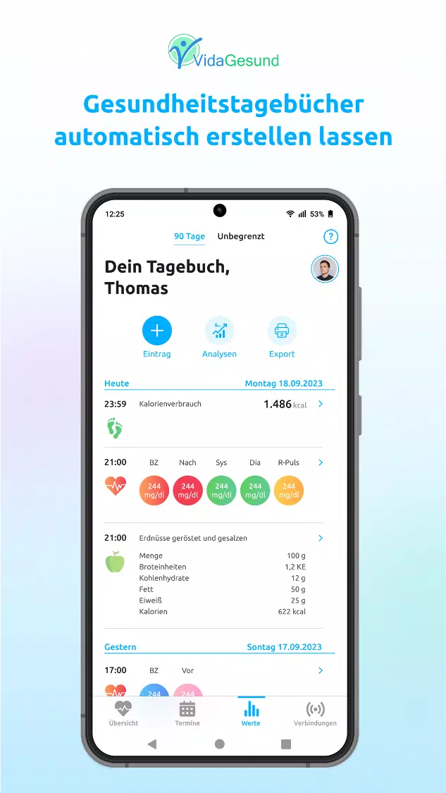 Diabetes-App + Blutdruck-App Screenshots