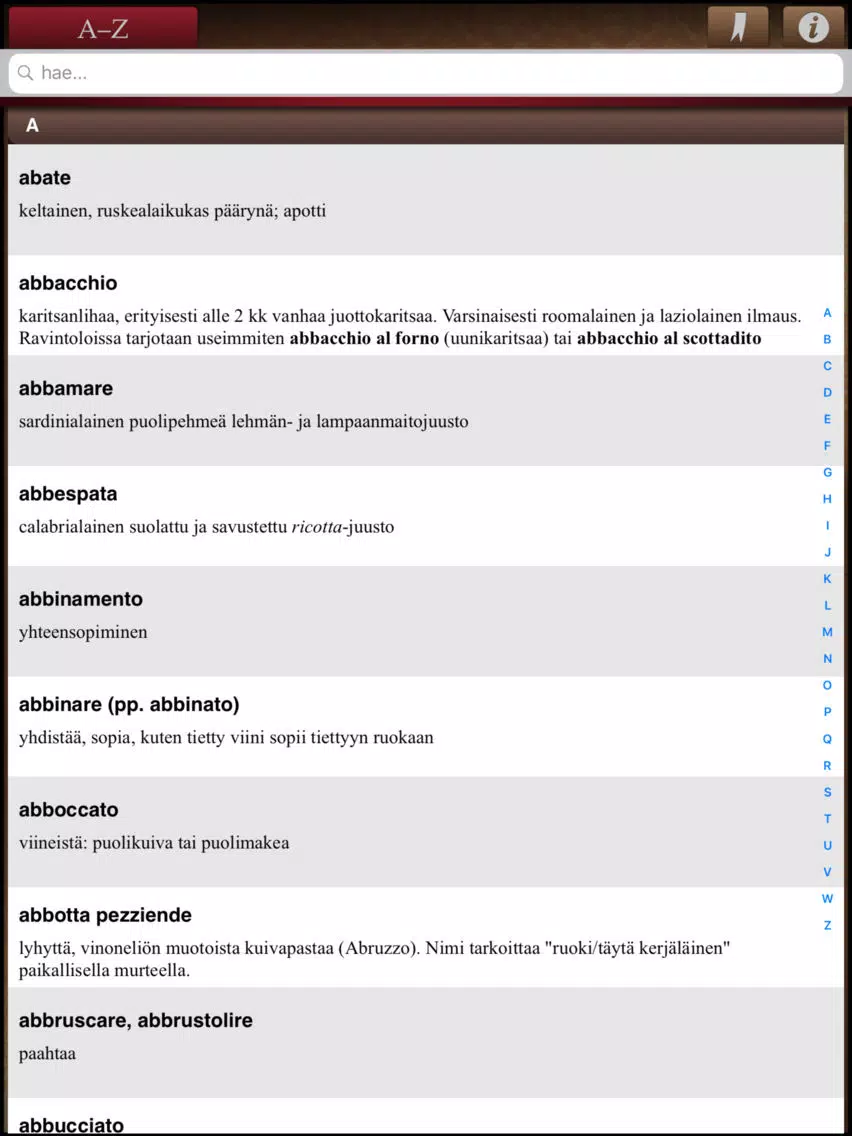 It-fi gastronominen sanakirja iPad Screenshots