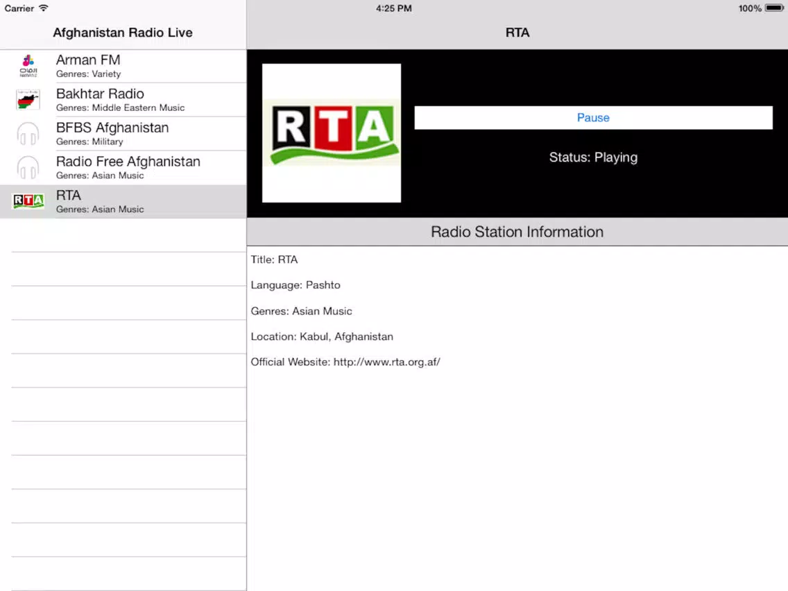 Afghanistan Radio Live Player (Afghan / Persian / Dari / Pashto / فارسی رادیو / افغانستان) iPad Screenshots