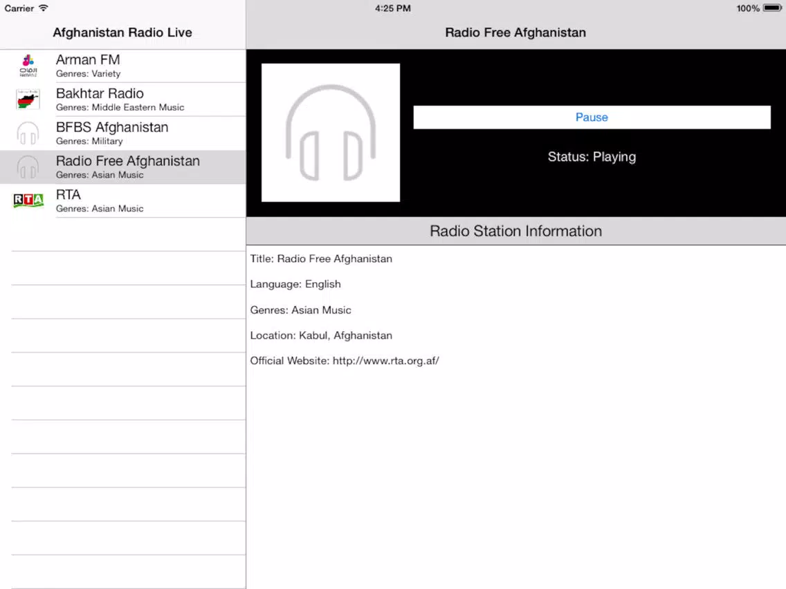 Afghanistan Radio Live Player (Afghan / Persian / Dari / Pashto / فارسی رادیو / افغانستان) iPad Screenshots