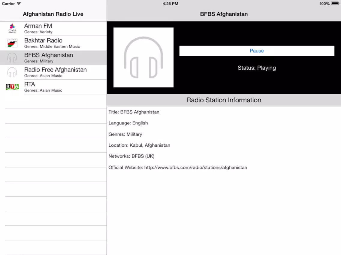 Afghanistan Radio Live Player (Afghan / Persian / Dari / Pashto / فارسی رادیو / افغانستان) iPad Screenshots