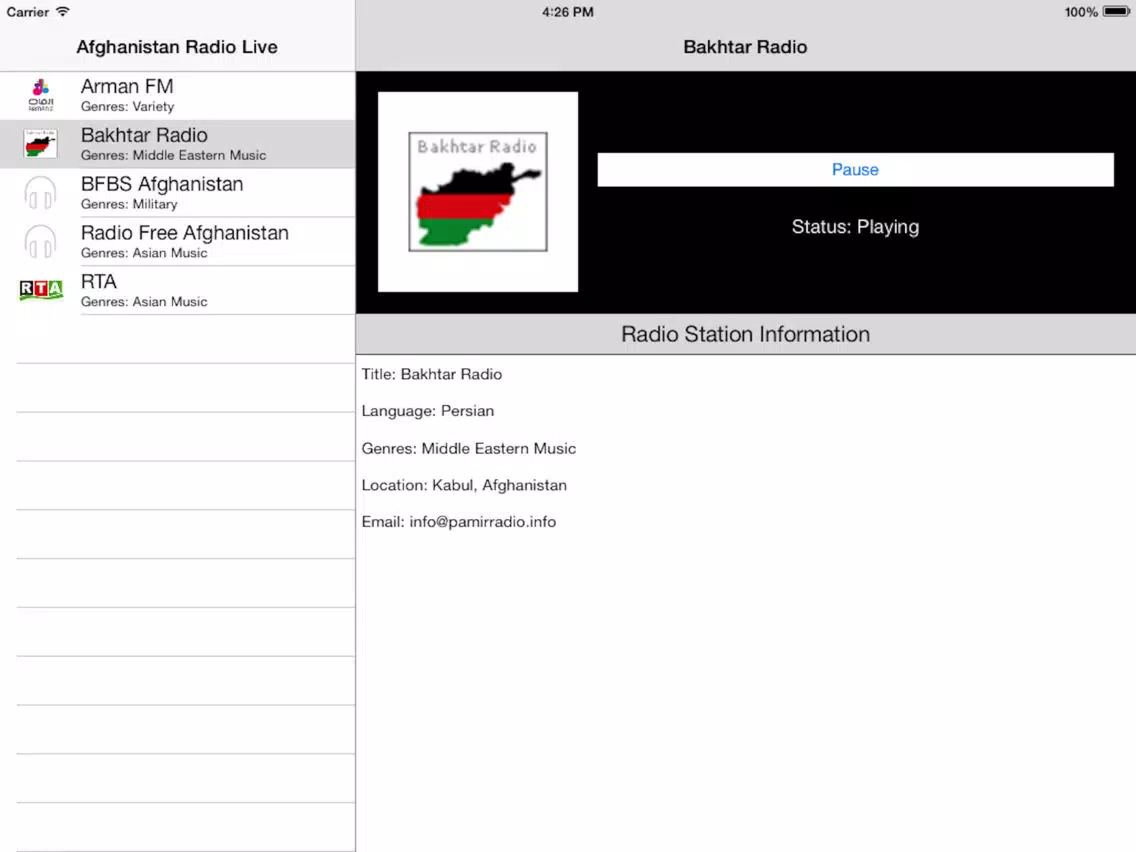 Afghanistan Radio Live Player (Afghan / Persian / Dari / Pashto / فارسی رادیو / افغانستان) iPad Screenshots