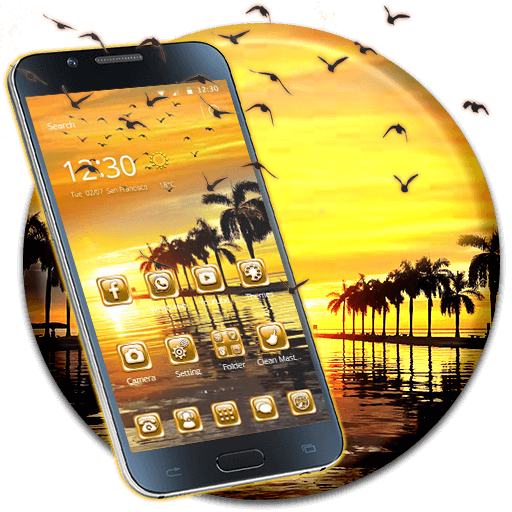 Coconut Palm Sunset Golden