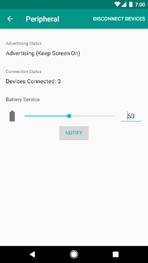 Zrzuty ekranu BLE Peripheral Simulator