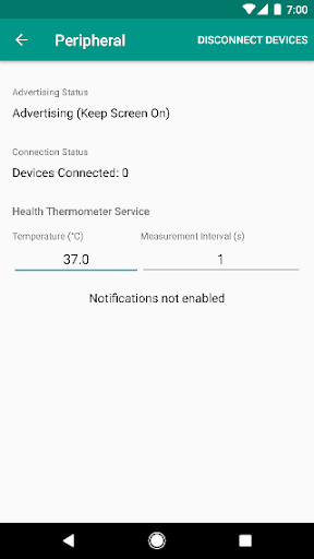 Zrzuty ekranu BLE Peripheral Simulator
