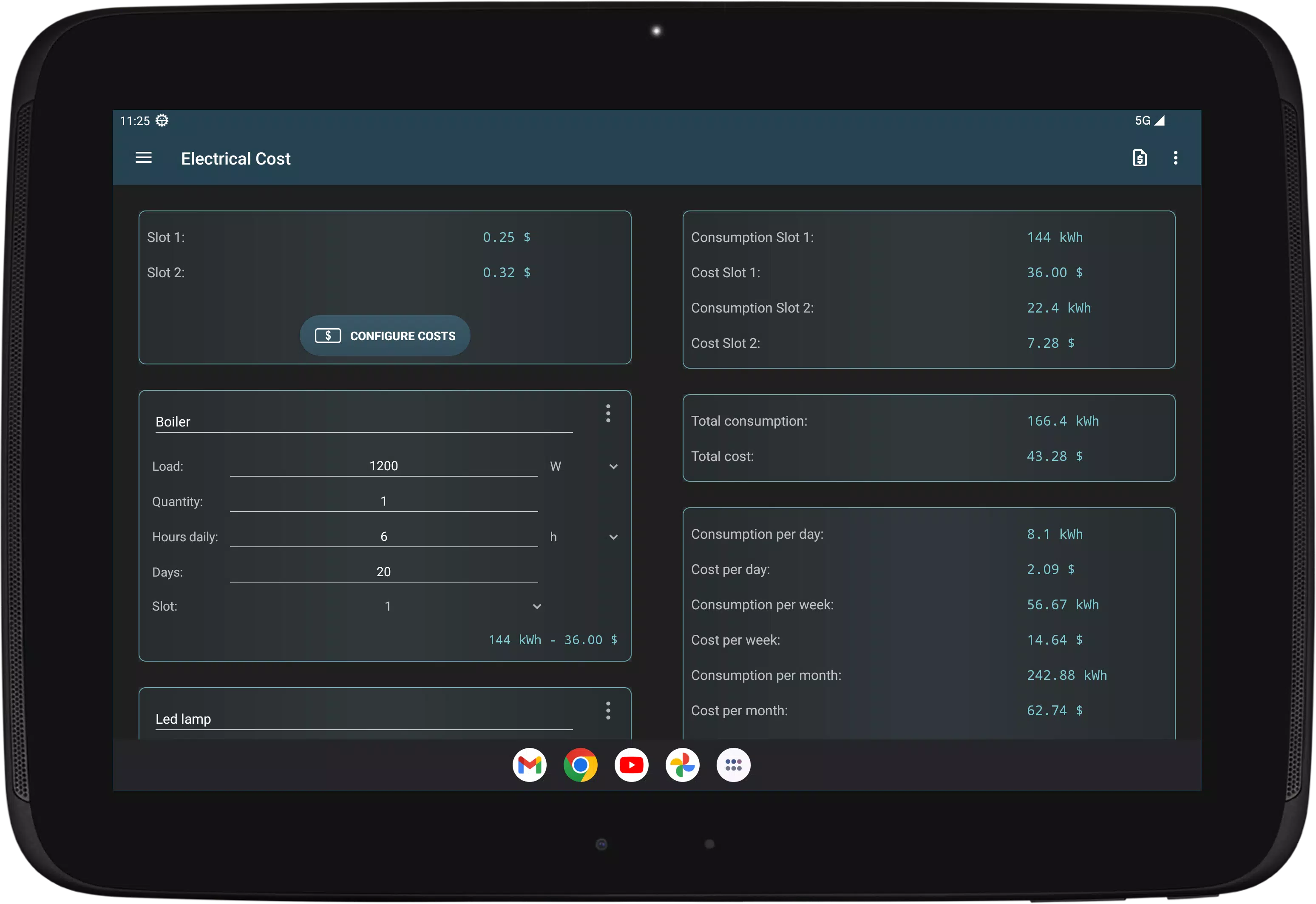 Electrical Cost Screenshots