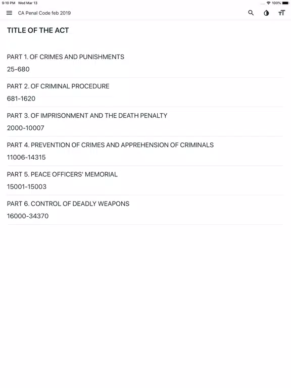 California Penal Code 2020 iPad Screenshots