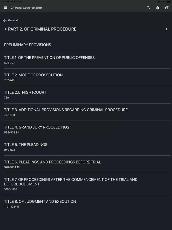 California Penal Code 2020 iPad Screenshots