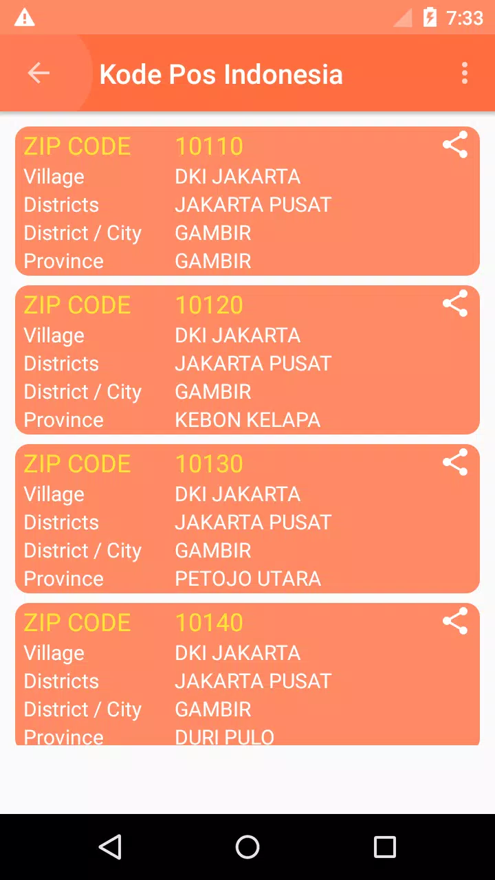 Postal Code for Indonesia Screenshots