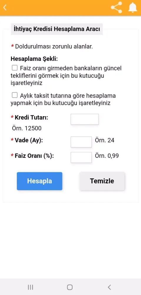 Kredi Hesaplama Screenshots