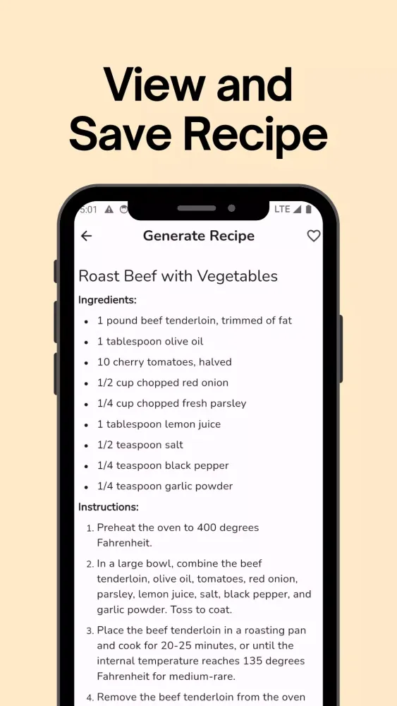AI Food Recipe Screenshots