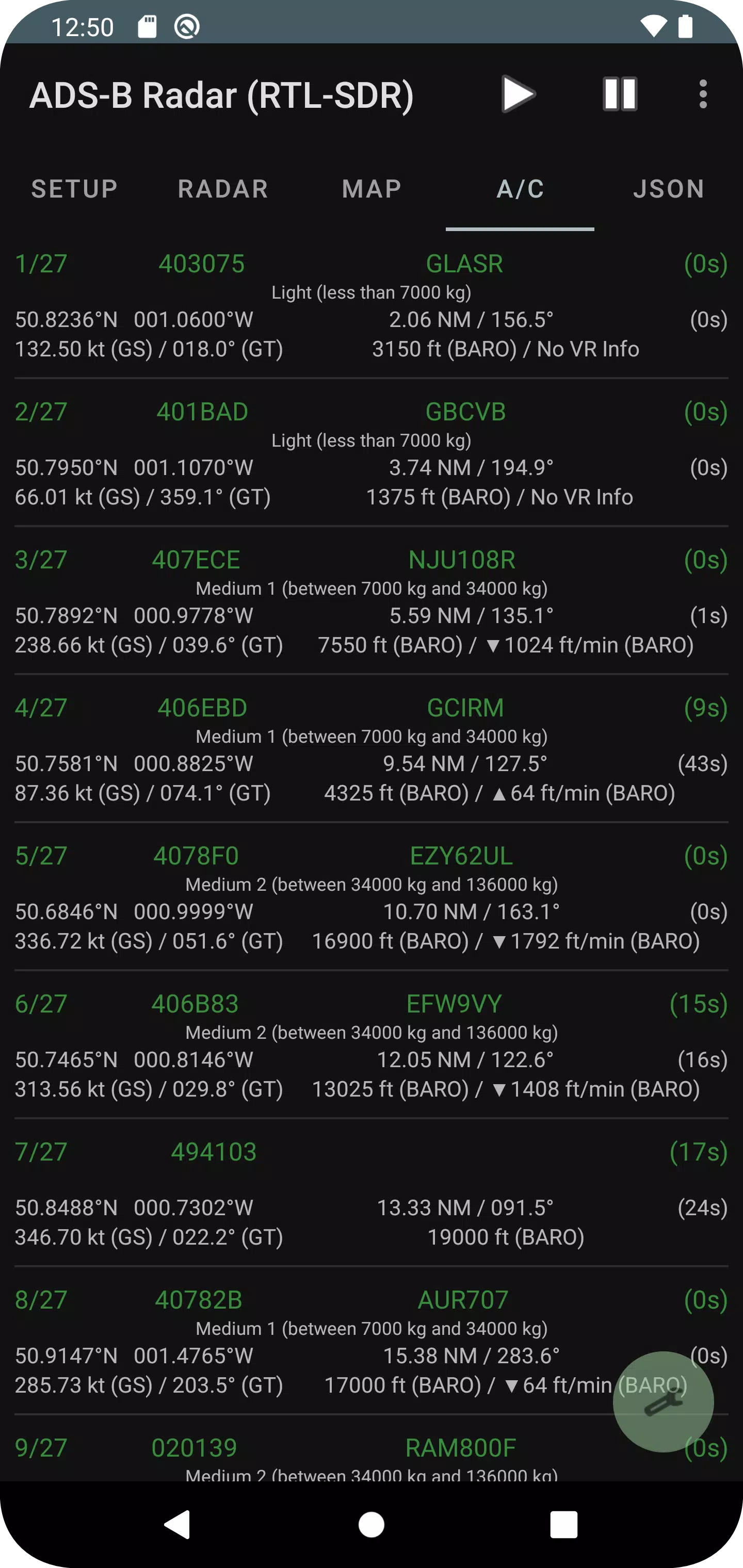 ADS-B Radar (RTL-SDR) Screenshots