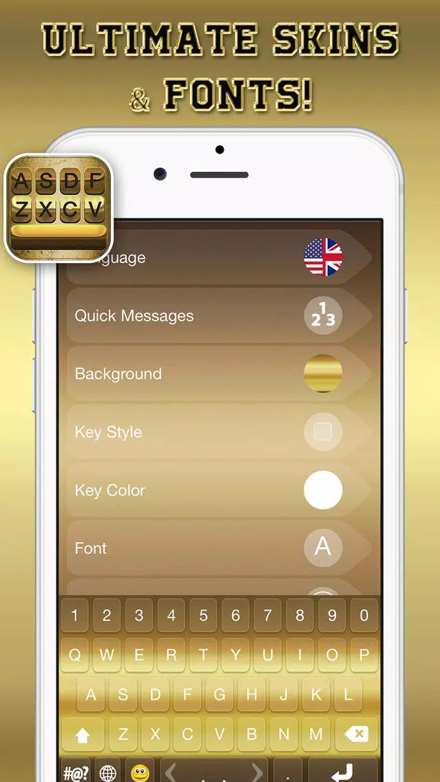 ภาพหน้าจอของ Gold Keyboard Themes – Color Text Fonts and Message Backgrounds with Glow.ing EmojiS