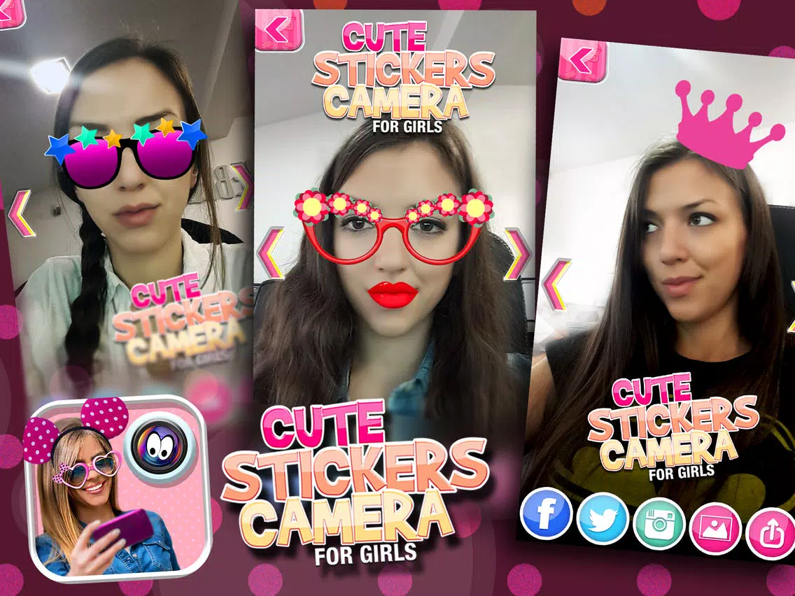 Cute Stickers Camera for Girls: Selfie Picture Decorator & Funny Face Photo Montage iPad Screenshots