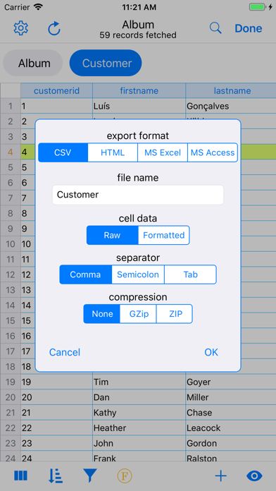 تصاویر SQLite Mobile Client