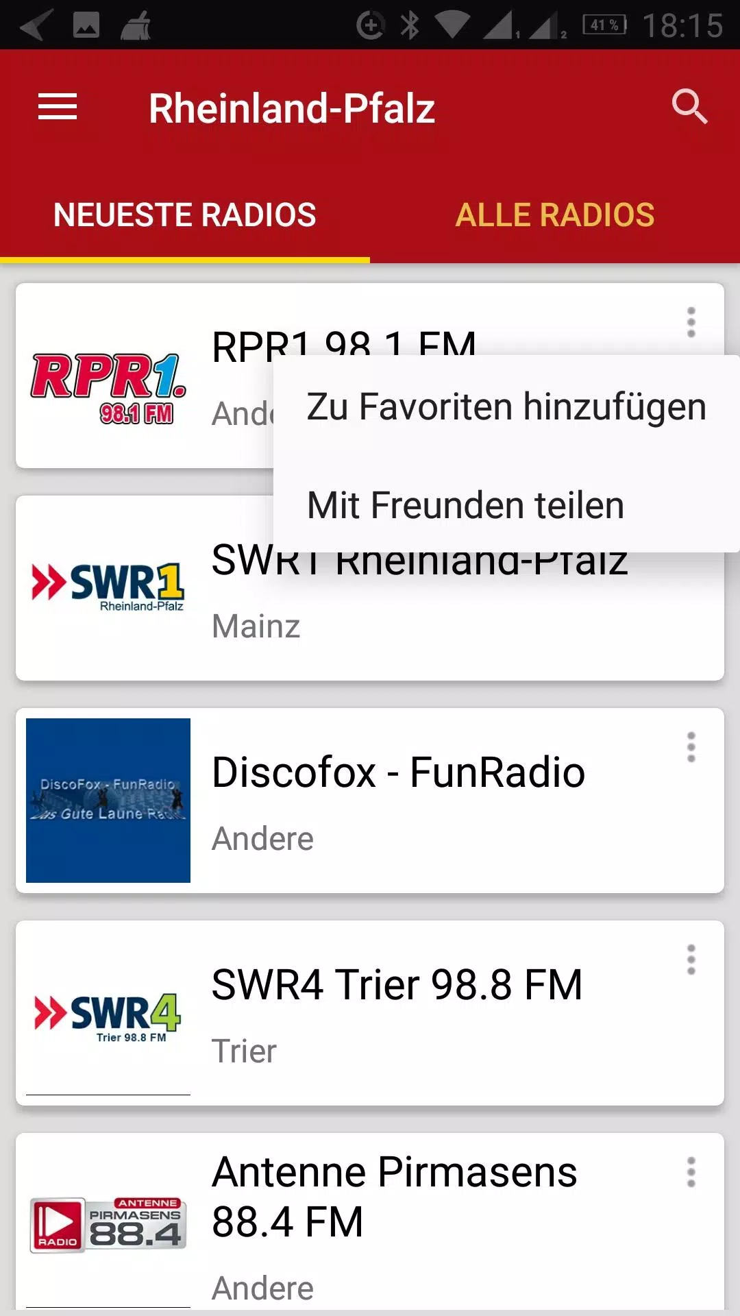 Radiosender aus RheinlandPfalz应用截图