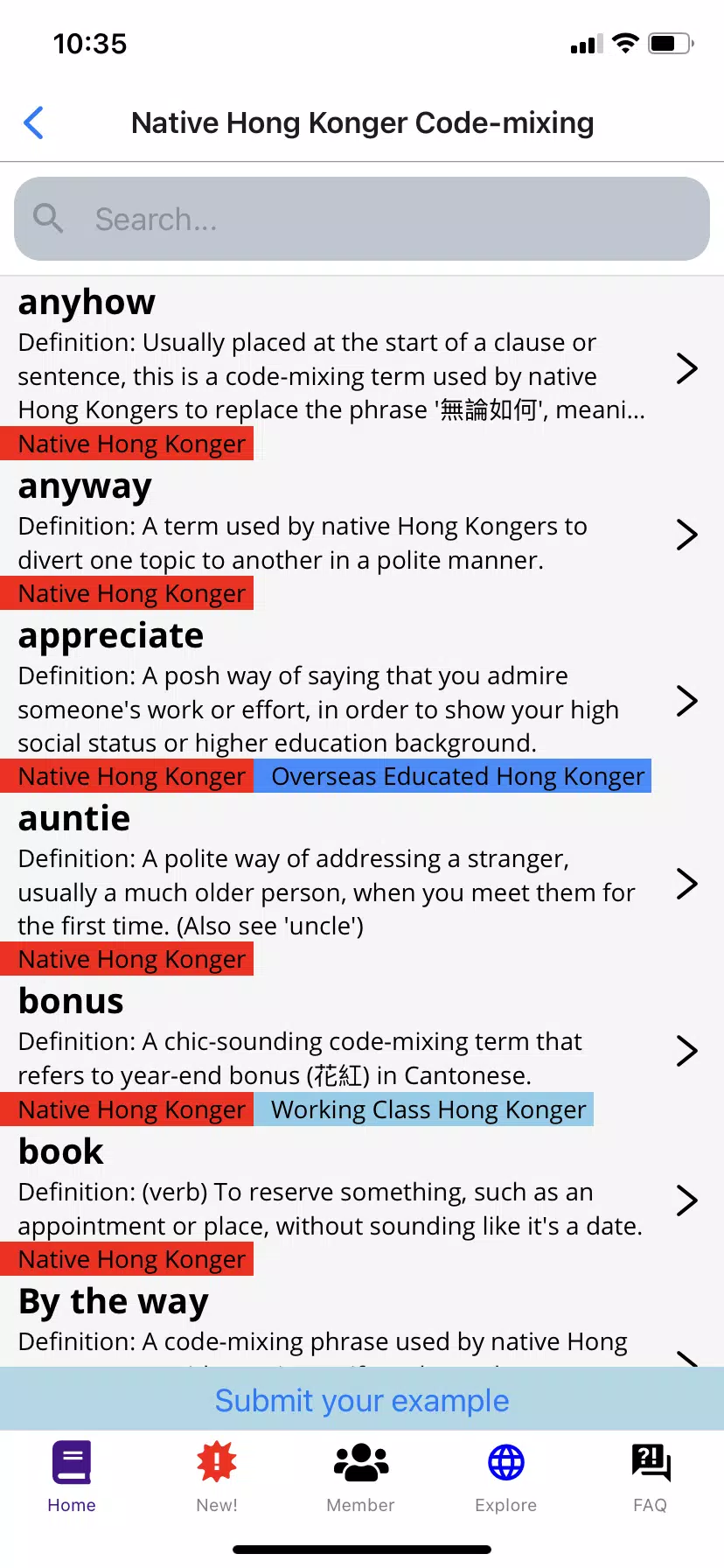 Hong Kong Code-mixing 香港中英夾雜字典 Screenshots