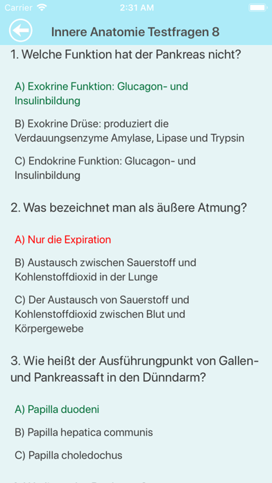 Innere Anatomie Testfragen Screenshots