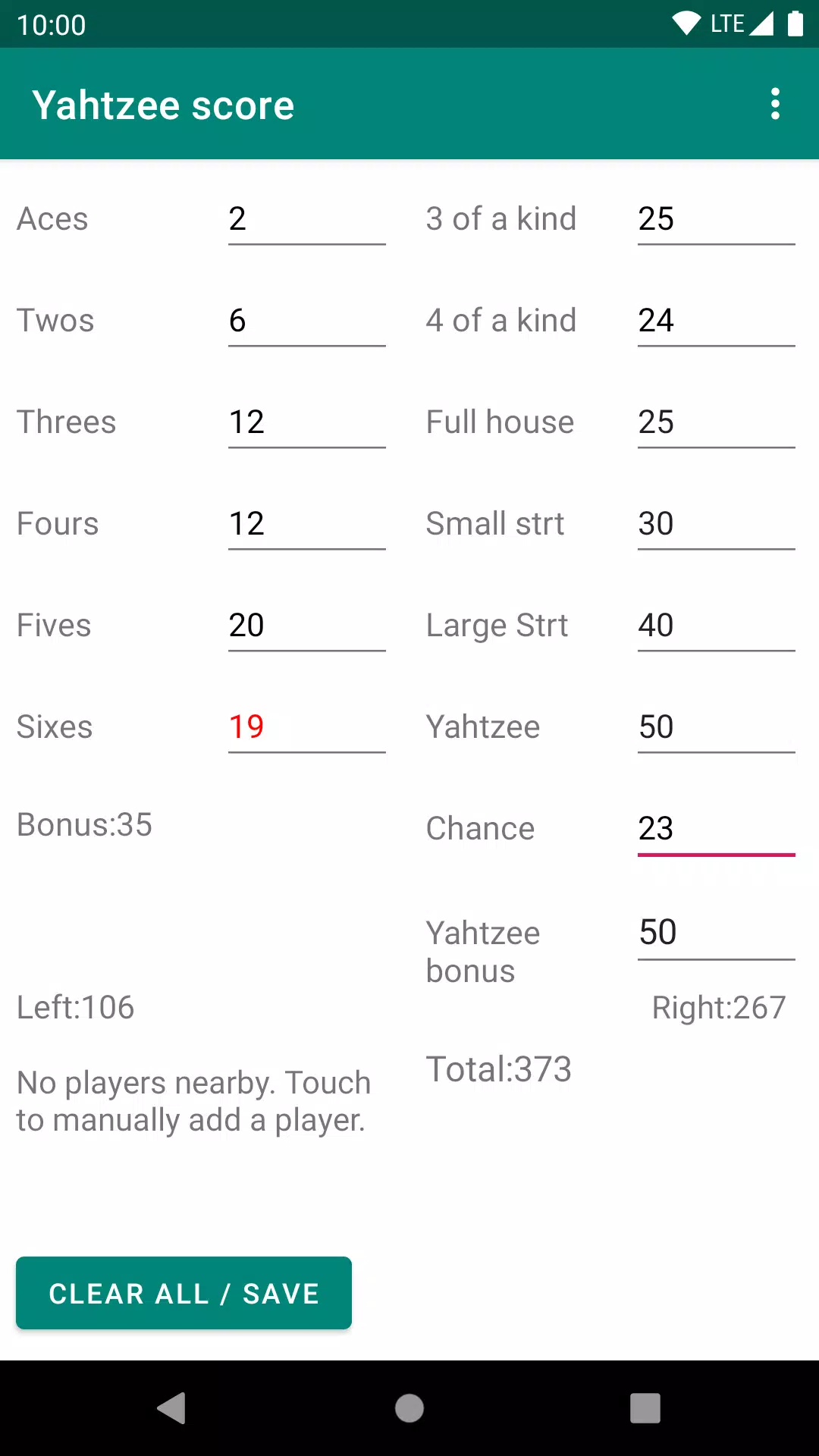 Capturas de tela do Yatzy score
