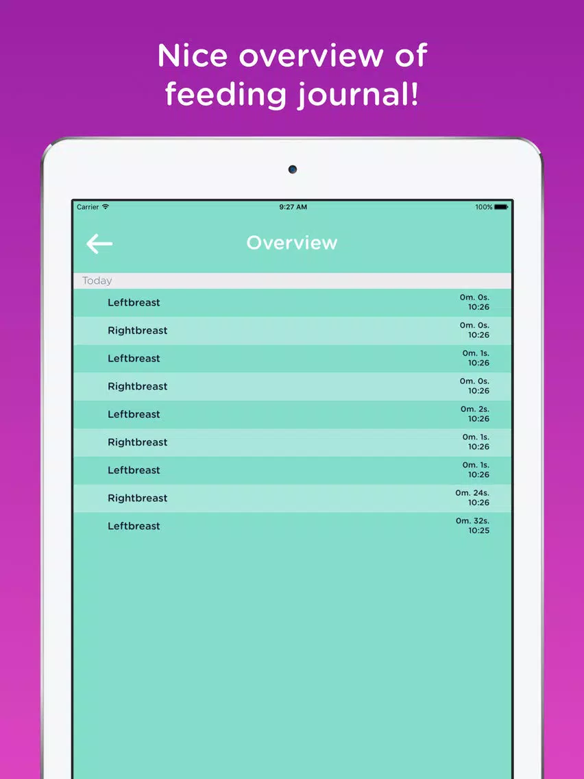 Screenshot di BabyMilk - a journal for breastfeeding iPad
