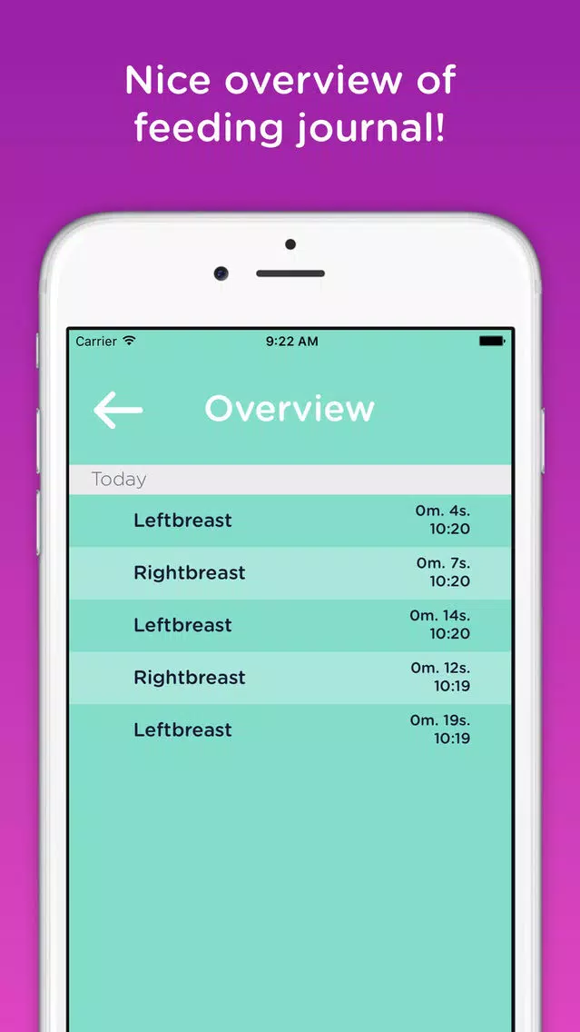 Screenshot di BabyMilk - a journal for breastfeeding