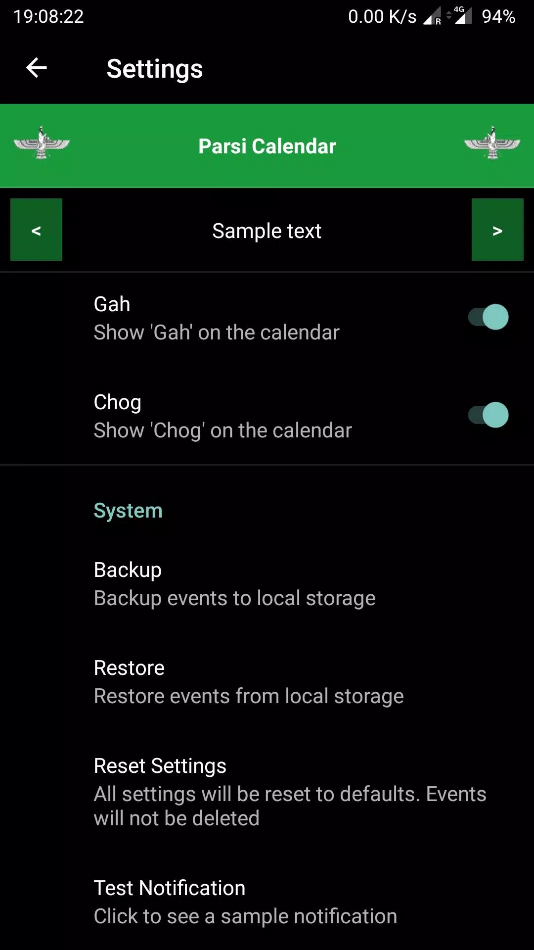 Parsi Calendar Screenshots