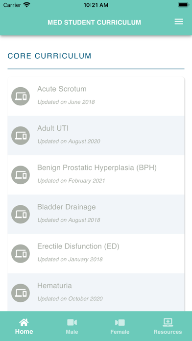 AUA Medical Student Curriculum Screenshots