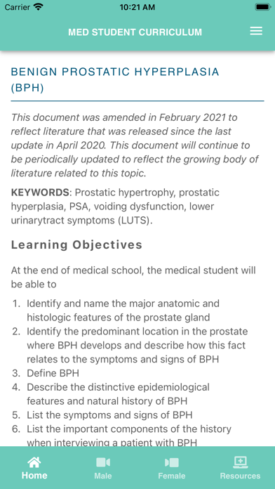 AUA Medical Student Curriculum Screenshots