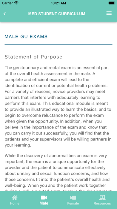 AUA Medical Student Curriculum Screenshots