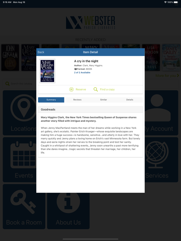 Webster Parish Libraries iPad Screenshots